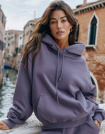 Women's Sweatshirts 2025 Autumn Winter Daily Basic Comfortable Plain Pockets Drop-Shoulder Sleeve Hooded Casual Hoodie