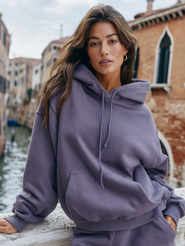 Women's Sweatshirts 2025 Autumn Winter Daily Basic Comfortable Plain Pockets Drop-Shoulder Sleeve Hooded Casual Hoodie