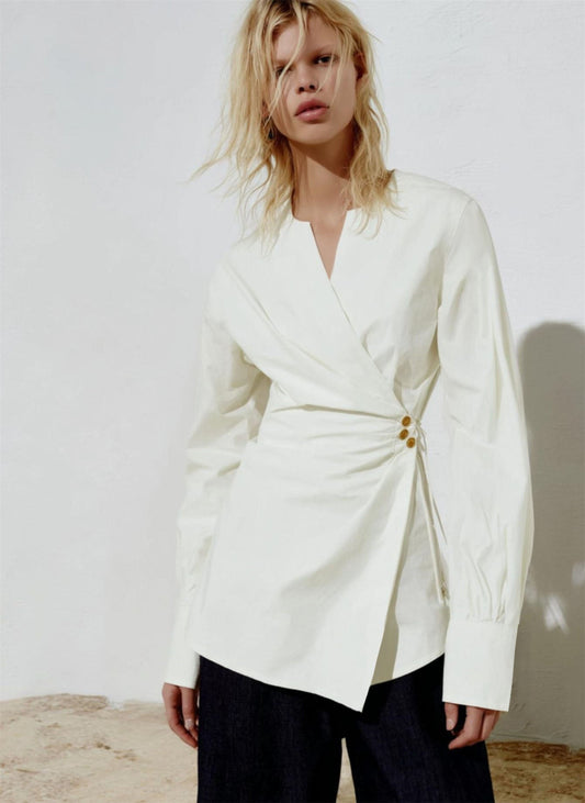 Autumn Shirts 2025 Women's Elegant Plain Long Sleeve Split Neck Nipped Waists Fitting Slim Office Lady Shirts