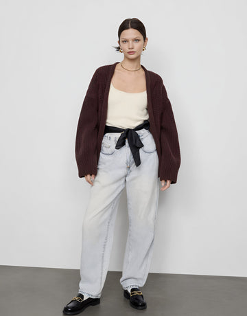 Loose Fit Long Sleeve Cardigan Winter Clothes Casual Style Regular Length Straight Tube Sleeve Women's Open Front Knitwear