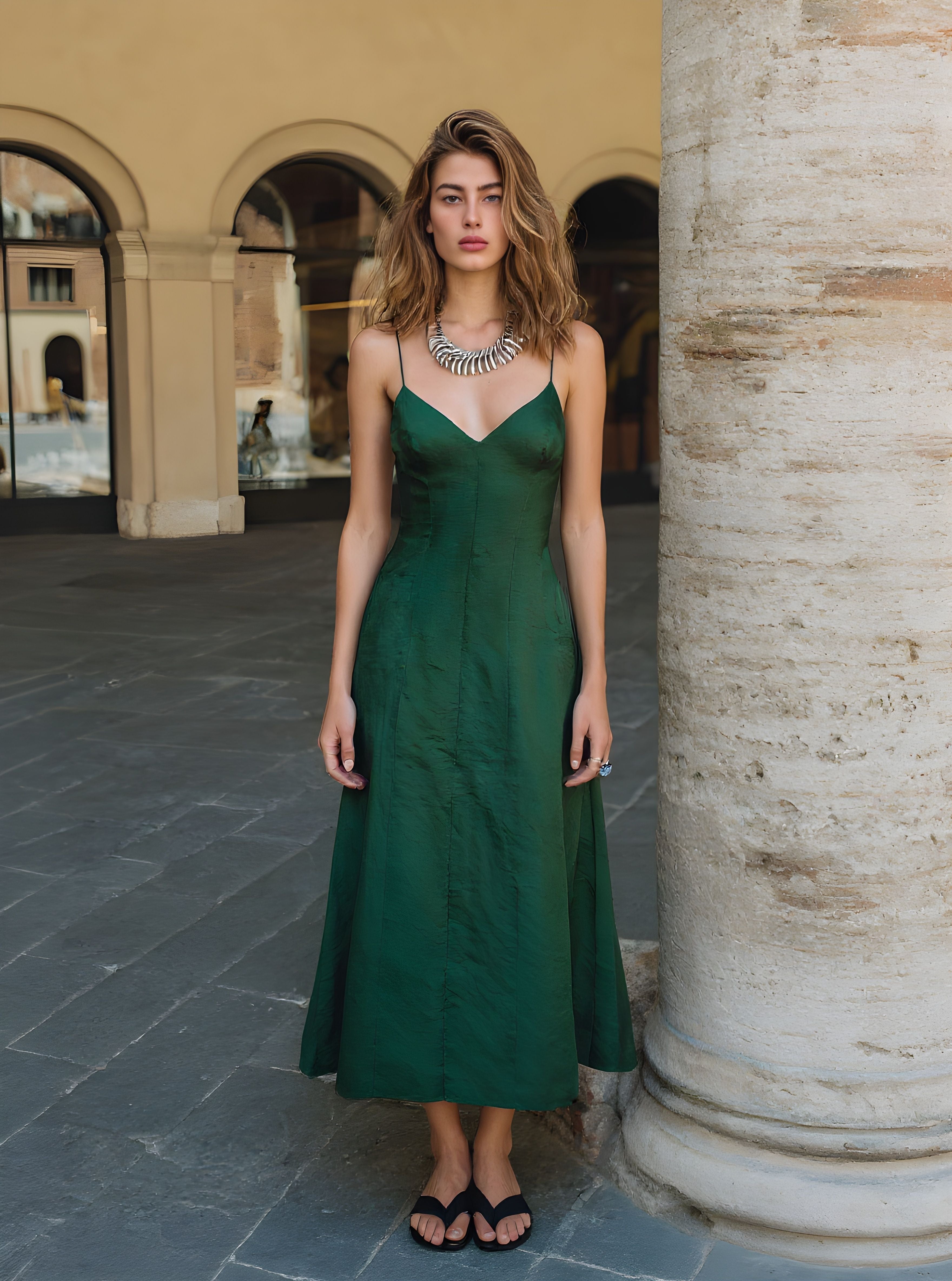 Women's Dresses Summer Elegant Edgy 2025 Chic Plain Sleeveless Deep V Neck Midi A-line Work Dresses