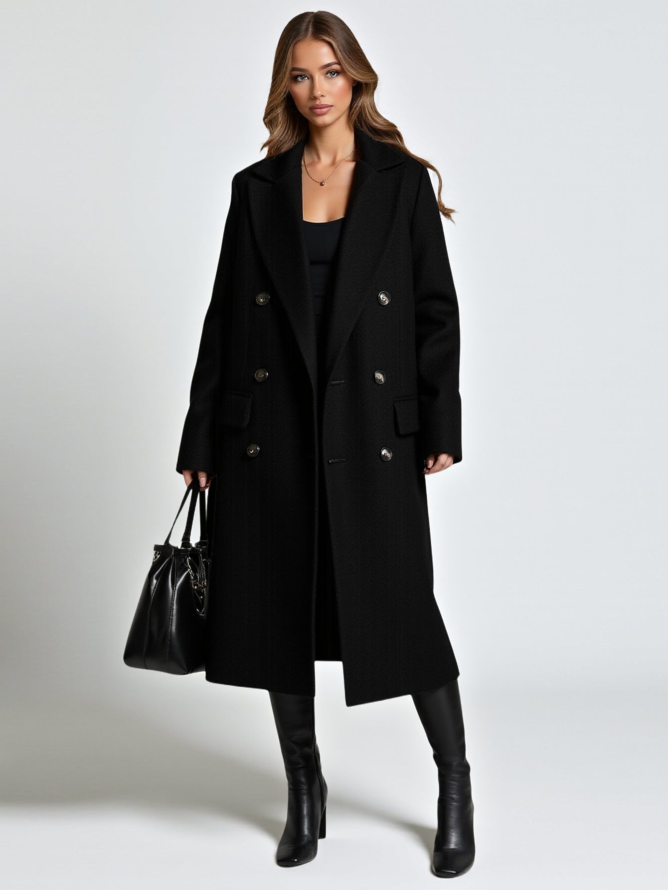 Women's Coats Autumn Winter Fashion Solid Color Long Sleeve Shawl Collar Double Breasted Daily Basic Coats