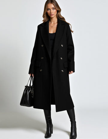 Women's Coats Autumn Winter Fashion Solid Color Long Sleeve Shawl Collar Double Breasted Daily Basic Coats