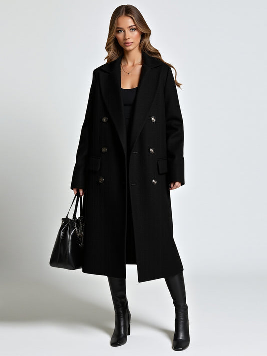 Women's Coats Autumn Winter Fashion Solid Color Long Sleeve Shawl Collar Double Breasted Daily Basic Coats