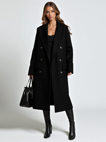 Women's Coats Autumn Winter Fashion Solid Color Long Sleeve Shawl Collar Double Breasted Daily Basic Coats