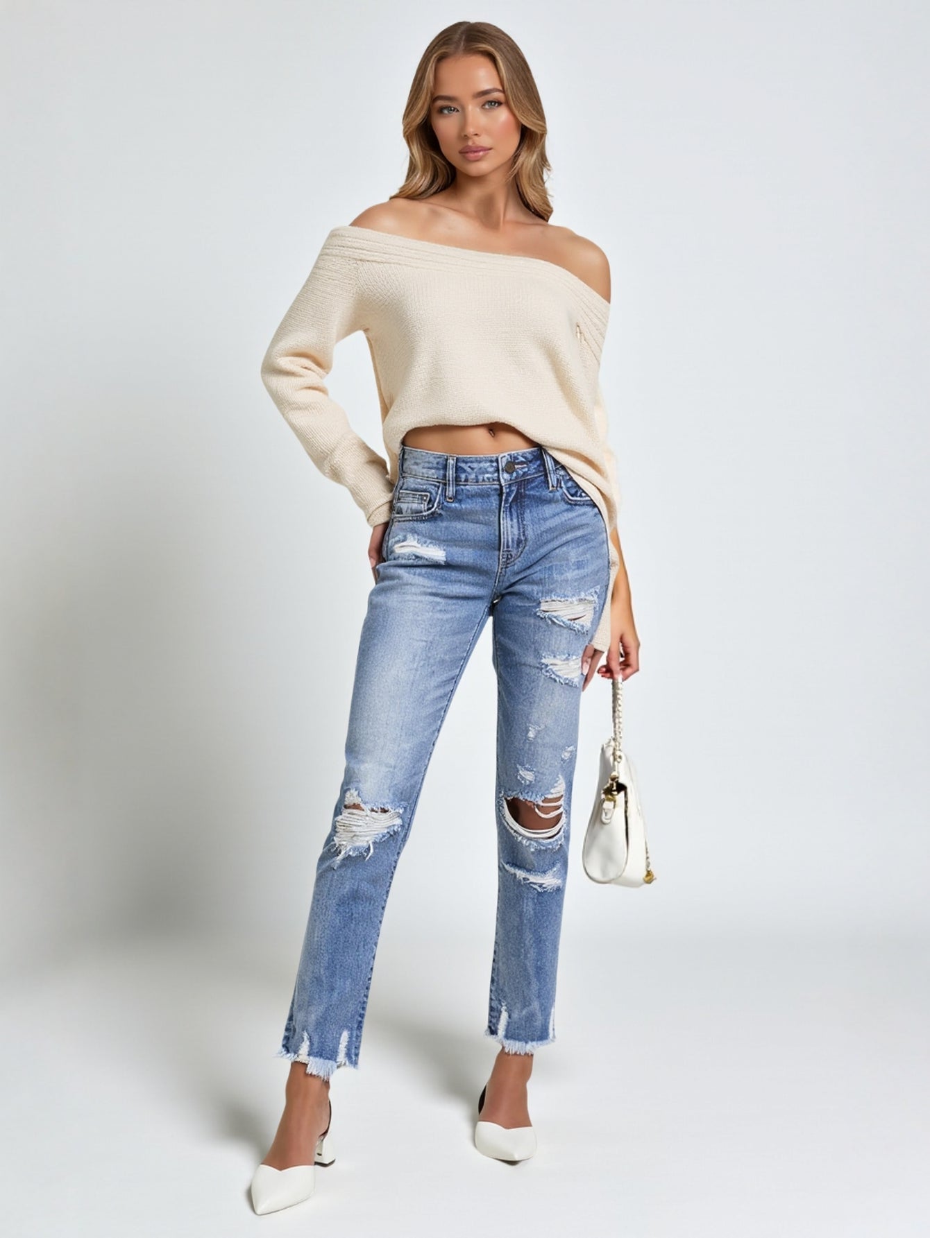 Women's Slim Fit Jeans Straight Pants Burr Hole Detail Fashion Natural Waist Ankle Straight Daily Pants