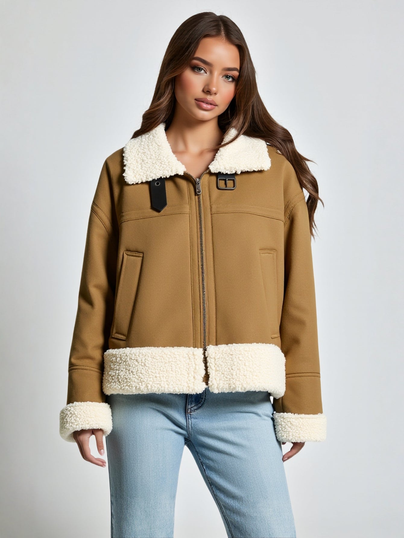 Autumn Winter Double-Sided Jacket European American Style Casual Fashion Middle Zipper Decoration Short Coat for Women