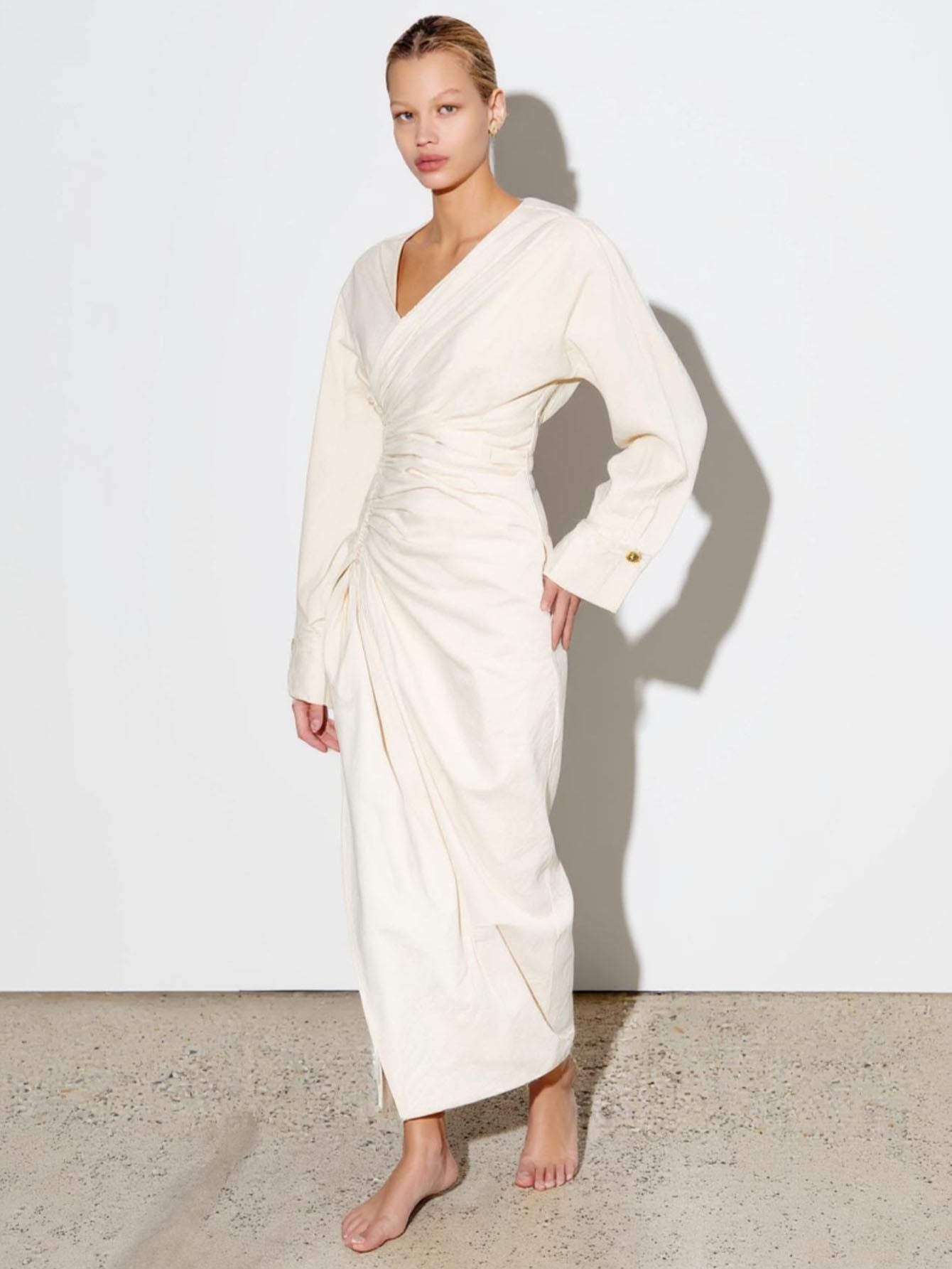 Autumn Dresses 2025 Women's Elegant Plain Long Sleeve V-Neck A-Line Midi Dating Dresses