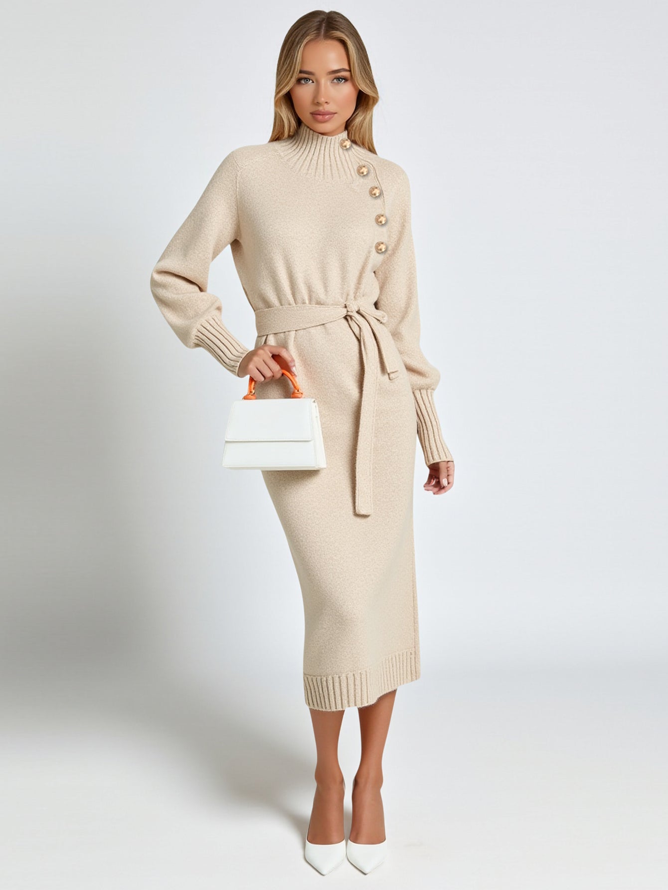 Women's Dresses Autumn Winter Skinny Fit Fashion Elegant Plain Lace-Up Button Long Sleeve Lapel Midi Casual Lettuce Trim Dresses