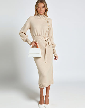 Women's Dresses Autumn Winter Skinny Fit Fashion Elegant Plain Lace-Up Button Long Sleeve Lapel Midi Casual Lettuce Trim Dresses