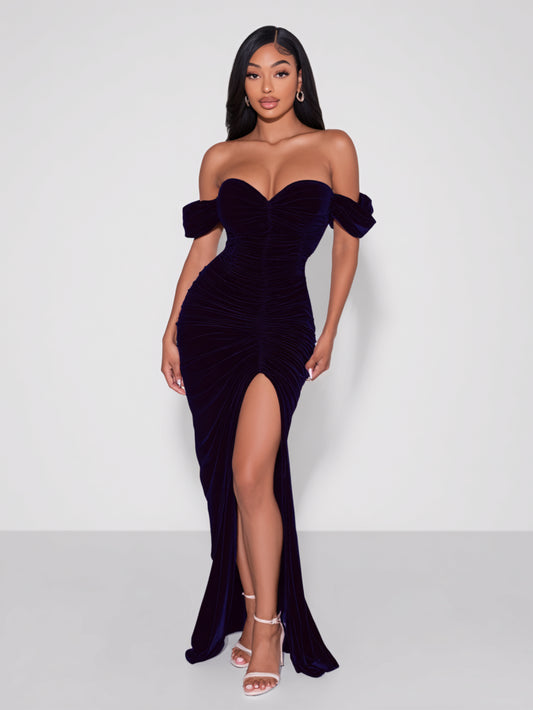 Women's 2025 Summer Fashion Dresses Sleeveless Off Shoulder Side Slit Plain Party Skinny Fit Dresses