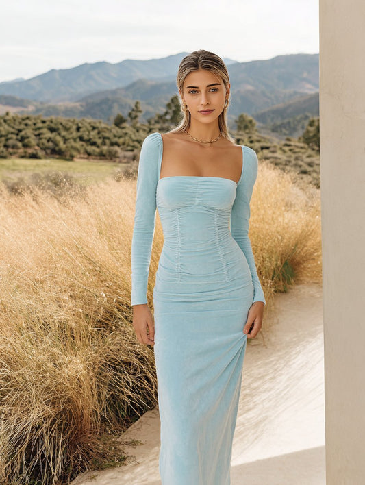 Women's Dresses Autumn Winter Daily Fashion 2025 Plain Long Sleeve Square Neck Maxi Bodycon Casual Dresses