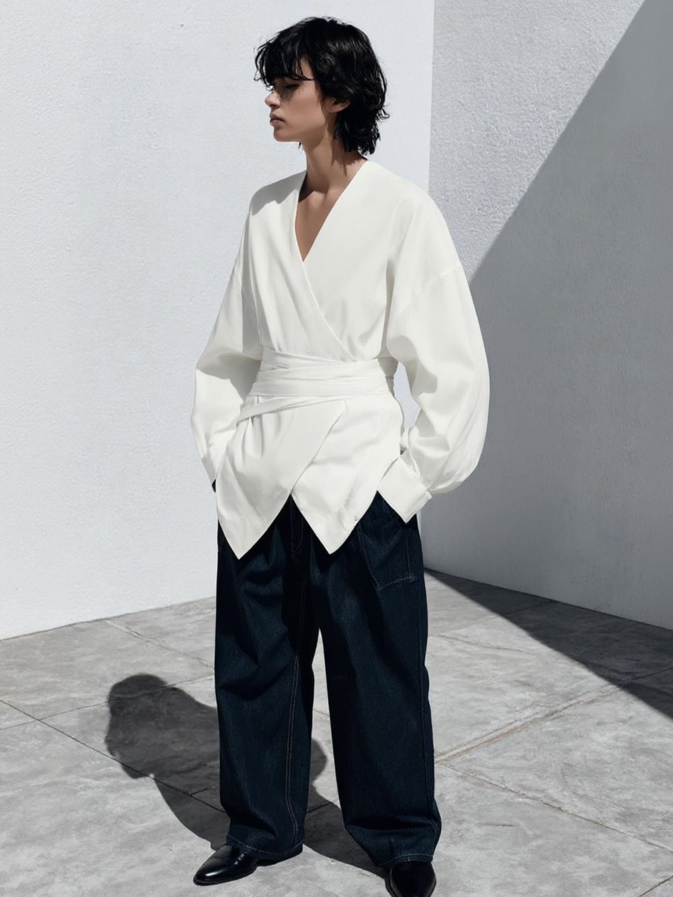 Autumn Shirts 2025 Women's Simple Plain Long Sleeve V-Neck Loose Fit Office Lady Shirts