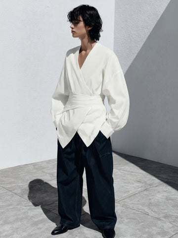 Autumn Shirts 2025 Women's Simple Plain Long Sleeve V-Neck Loose Fit Office Lady Shirts