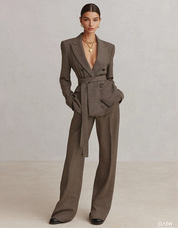 Women's Autumn Sets Casual Basics Solid Color Long Sleeve Lapel Blazers Natural Waist Full Length Straight Sets