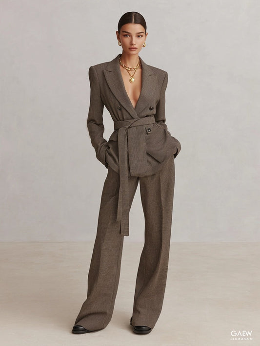 Women's Autumn Sets Casual Basics Solid Color Long Sleeve Lapel Blazers Natural Waist Full Length Straight Sets