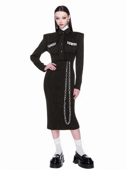 Casual Collar Suit Skirt Set Autumn Fashion Women's Ensemble Casual Style Turn-down Collar Skirt Suit for Autumn Season