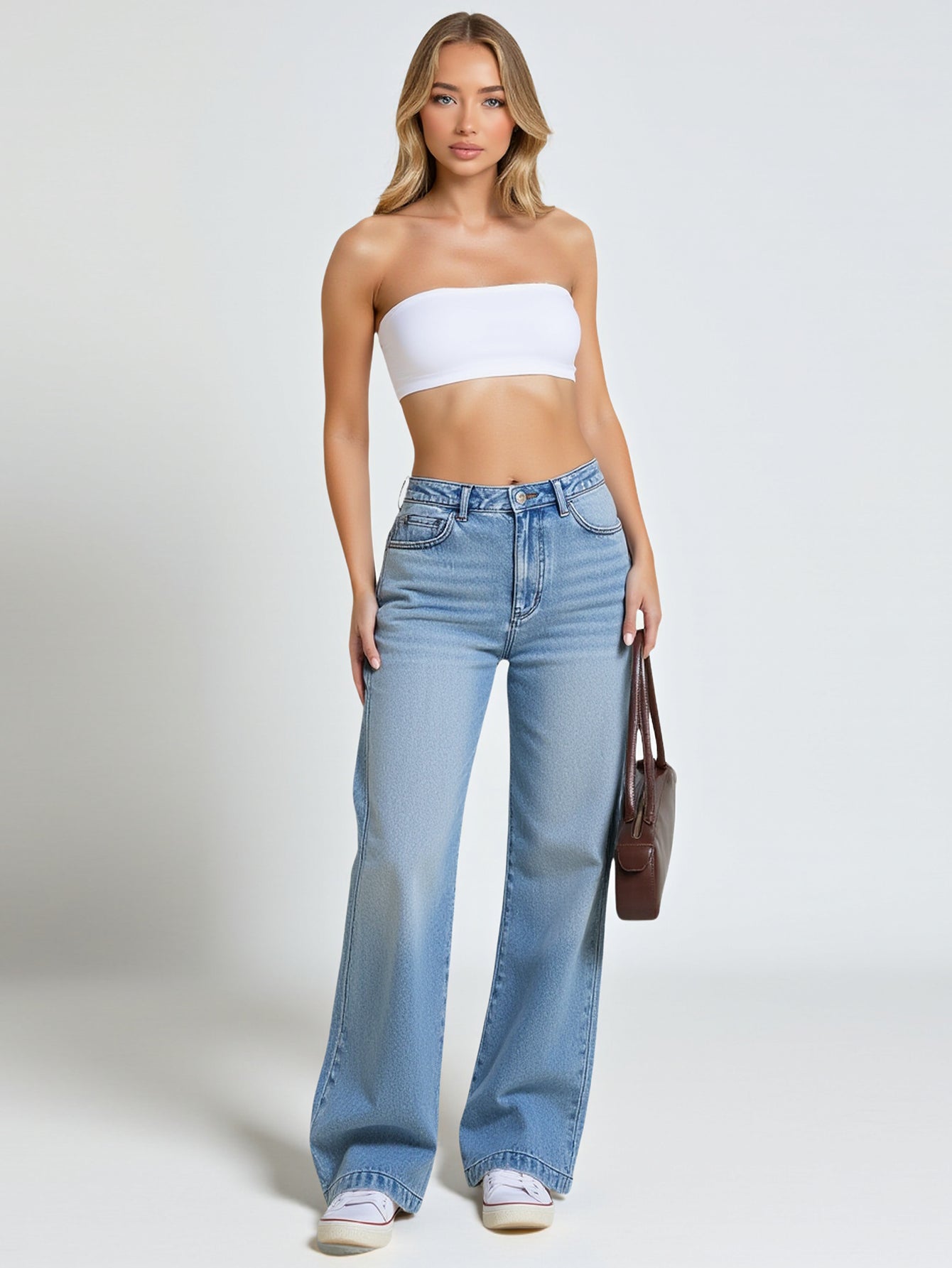 Jeans Summer Casual Simple Solid Color Button Natural Waist Full Length Straight Daily Jeans For Women