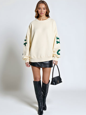 Women's Pullover Autumn Winter Simple Daily Basic Comfortable Letter Printing Drop-Shoulder Sleeve Crew Neck Casual Pullover