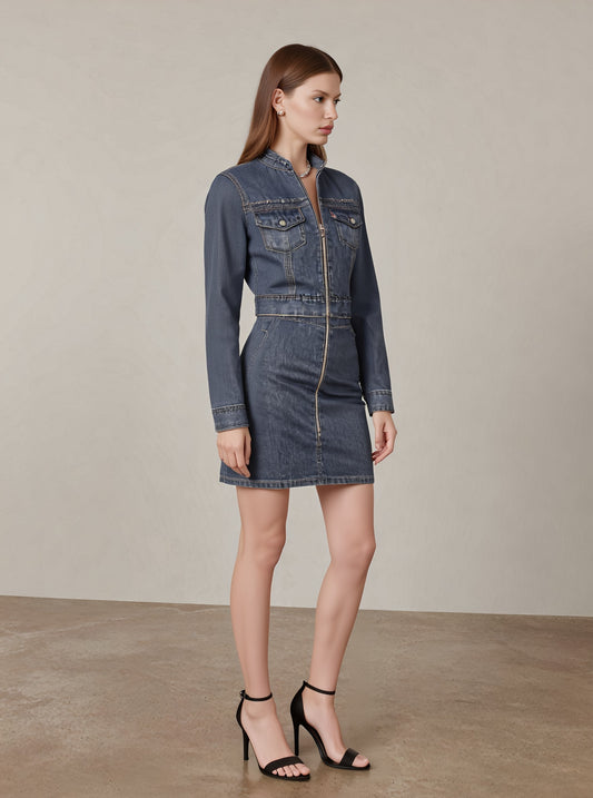 Casual Collar Style Women's Set Short Skirt Autumn Fashion Turn-down Collar Leisure Suit Short Dress Ensemble