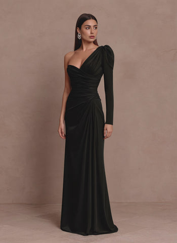 Autumn Casual Fitted Asymmetrical Sleeve Dress Long Gown Style Lamb Leg Sleeve Women's Skirt Dress