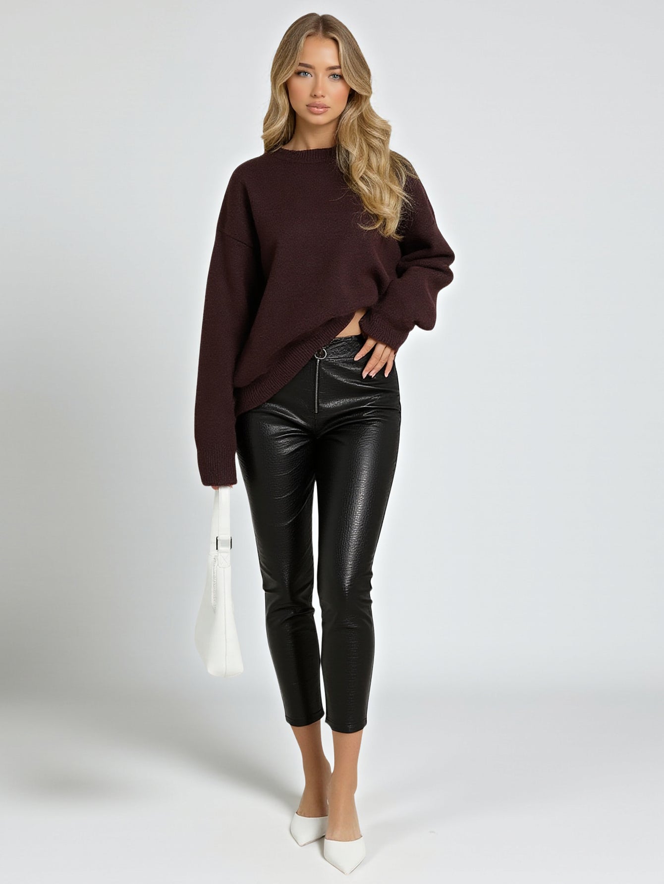 Women's Casual 2025 Fashion Pencil Pants Spring Autumn Leg Zipper Small Leg Leather Clothing Pants