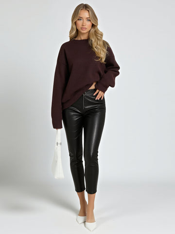 Women's Casual 2025 Fashion Pencil Pants Spring Autumn Leg Zipper Small Leg Leather Clothing Pants