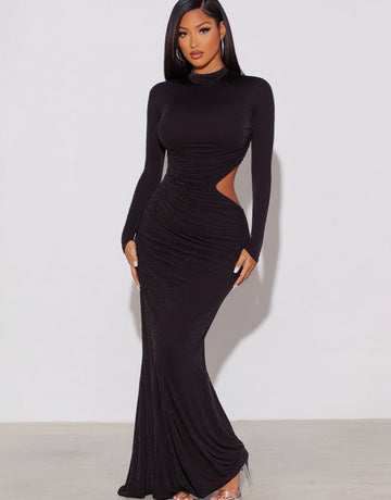 Women's 2025 Autumn Fashion Dresses Long Sleeve Round Neck Plain Party Skinny Fit Dresses