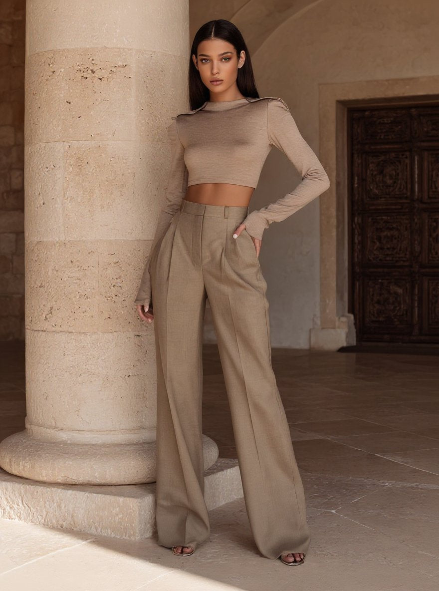 Autumn Pants 2025 Women's Daily Decent Plain Wide Leg High Waist Folds Office Lady Pants