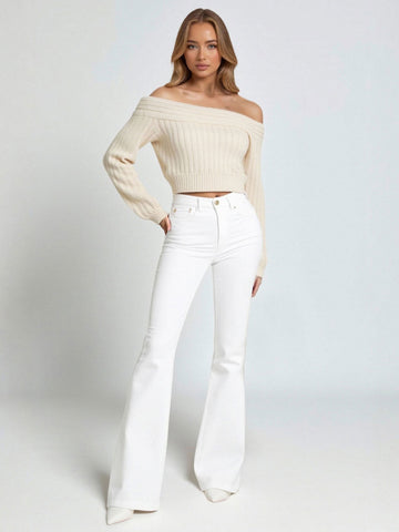 Women's High Waist Stretch Slim Jeans European American Style for Wish Horseshoe Fashion Flared Pants