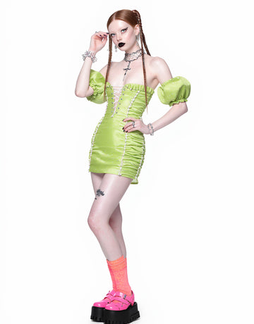 Casual Short Skirt Dress Autumn Tight Fit Bubble Sleeve One Shoulder Wrap Style Women's Clothing Fashion Trend