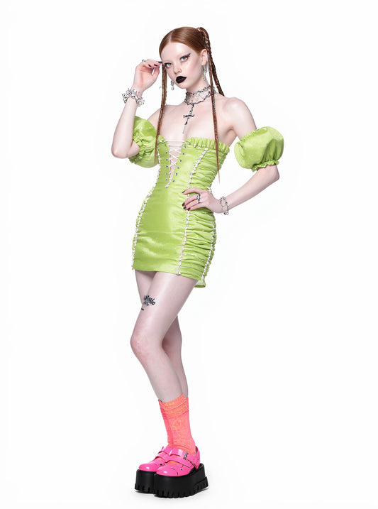 Casual Short Skirt Dress Autumn Tight Fit Bubble Sleeve One Shoulder Wrap Style Women's Clothing Fashion Trend