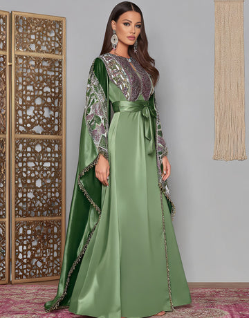 Loose Fit Casual Long Dress Autumn Fashion Round Neck Batwing Sleeve Women's Muslim Clothing A-Line Skirt Style