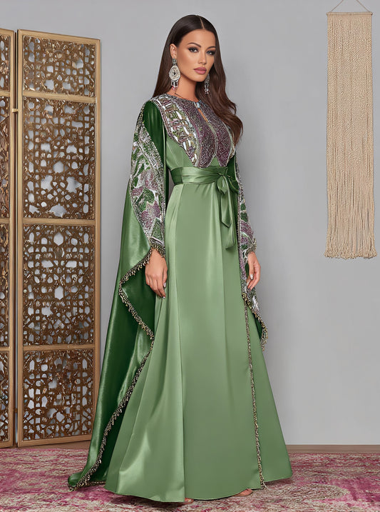 Loose Fit Casual Long Dress Autumn Fashion Round Neck Batwing Sleeve Women's Muslim Clothing A-Line Skirt Style