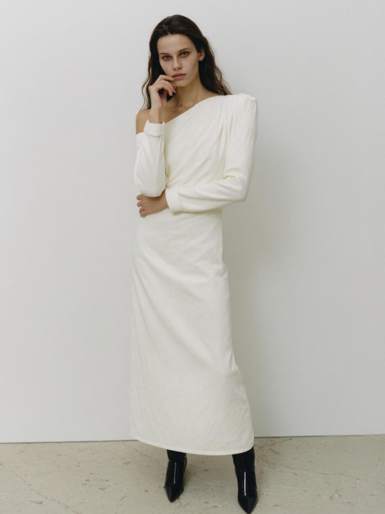 Autumn Dresses 2025 Women's Sexy Plain Long Sleeve One-Shoulder A-Line Midi Dating Dresses