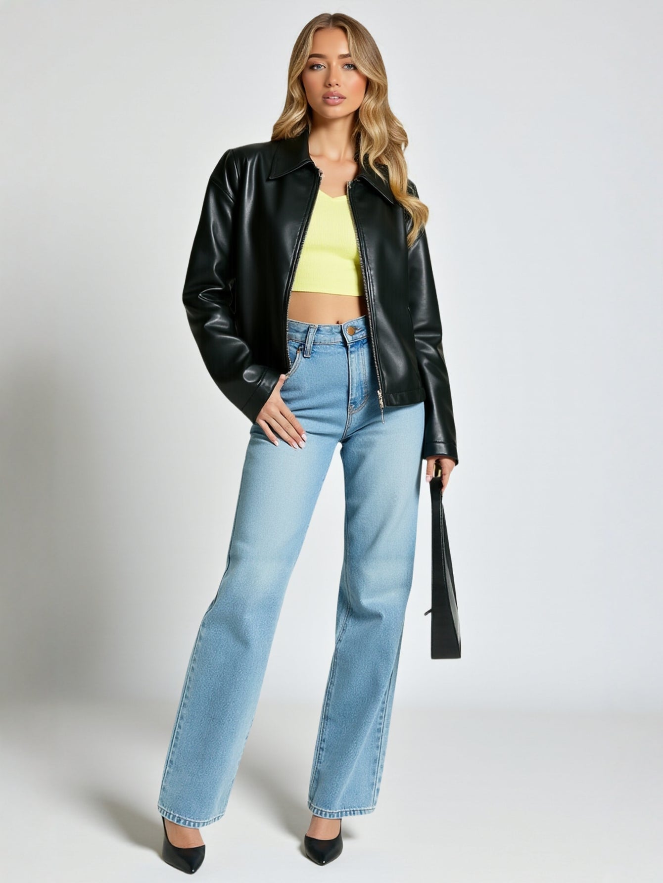 Women's Retro Lapel Zipper Leather Jacket Casual Style European And American Fashion for Ladies