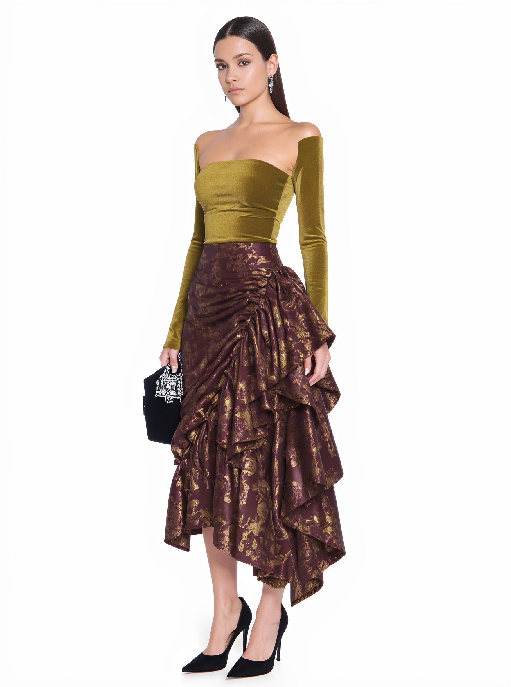 Fashionable Mid-Length Straight-Sleeve Dress Summer Autumn Asymmetric Skirt Design Close-Fitting Women's Clothing