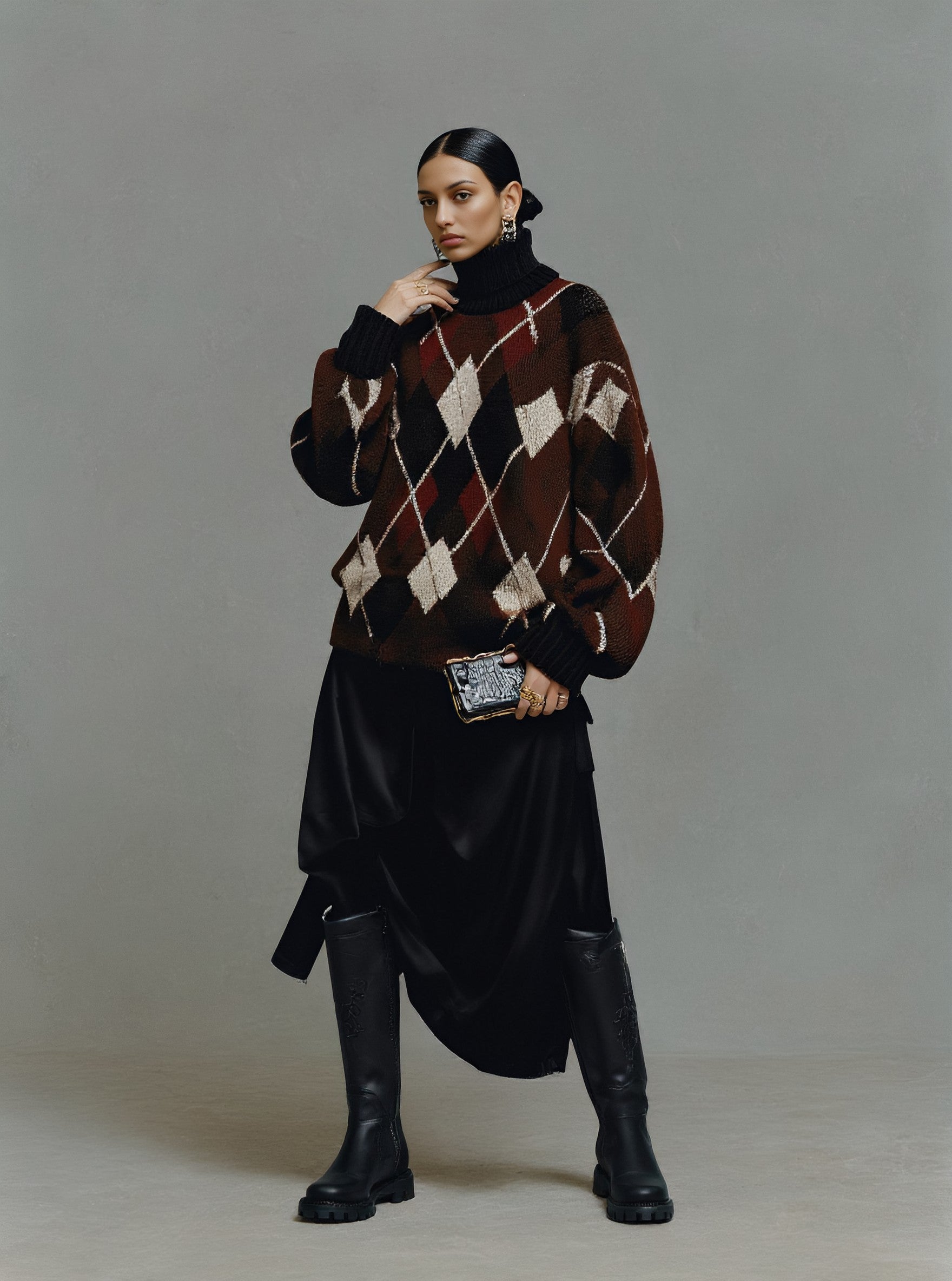 Loose Fit Long Sleeve High Collar Casual Style Winter Sweater Straight Tube Sleeves Regular Length Top For Women