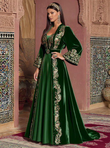 Loose Casual Autumn Abaya With Lace Sleeves And Round Neck Long Skirt Style Muslim Women's Fashion Arabic Robe