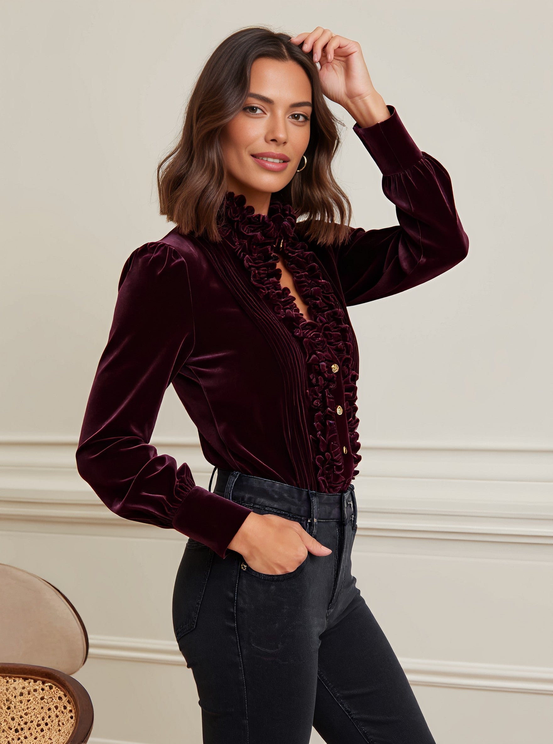 Autumn Tight Fit Shirt Stand Collar Casual Style Regular Length Women's Top Fashionable Comfortable Breathable Clothing