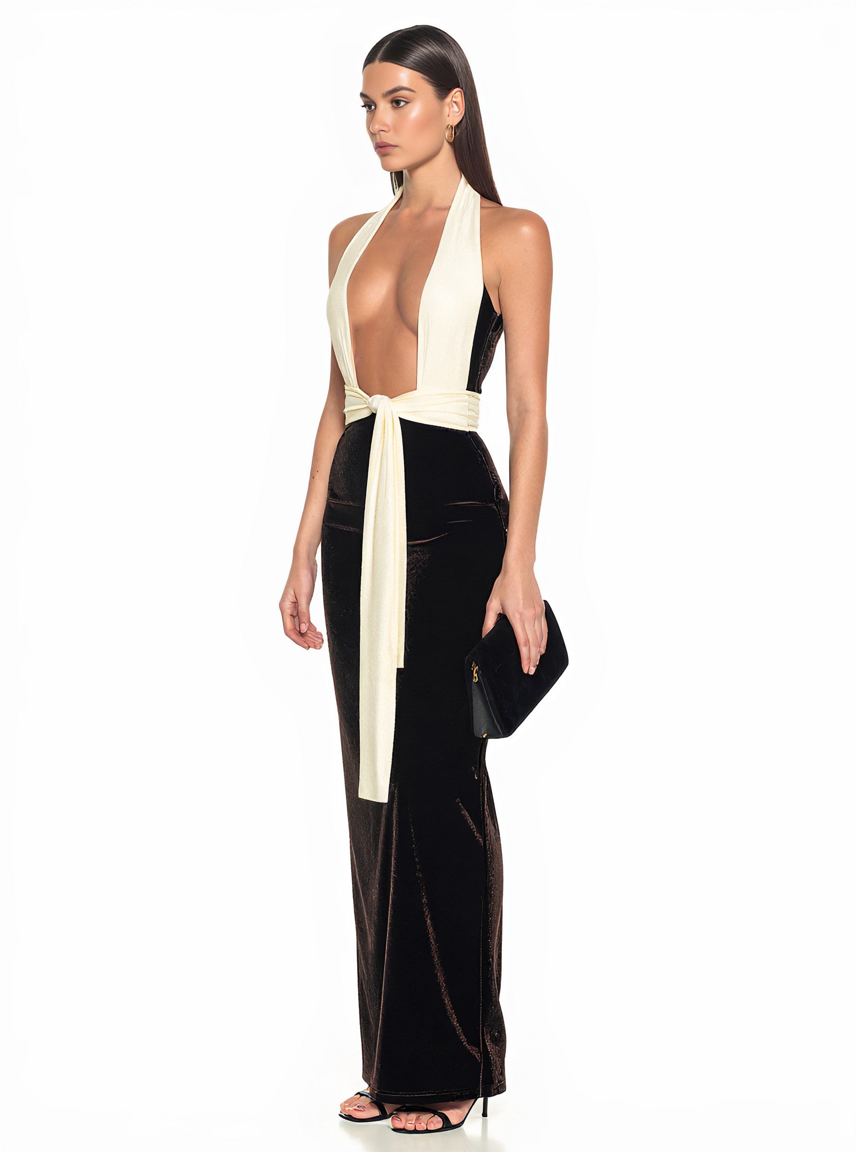 Autumn Winter Tight Fit Party Dress Long Skirt Hanging Neckline Strap Style Women's Fashion Clothing