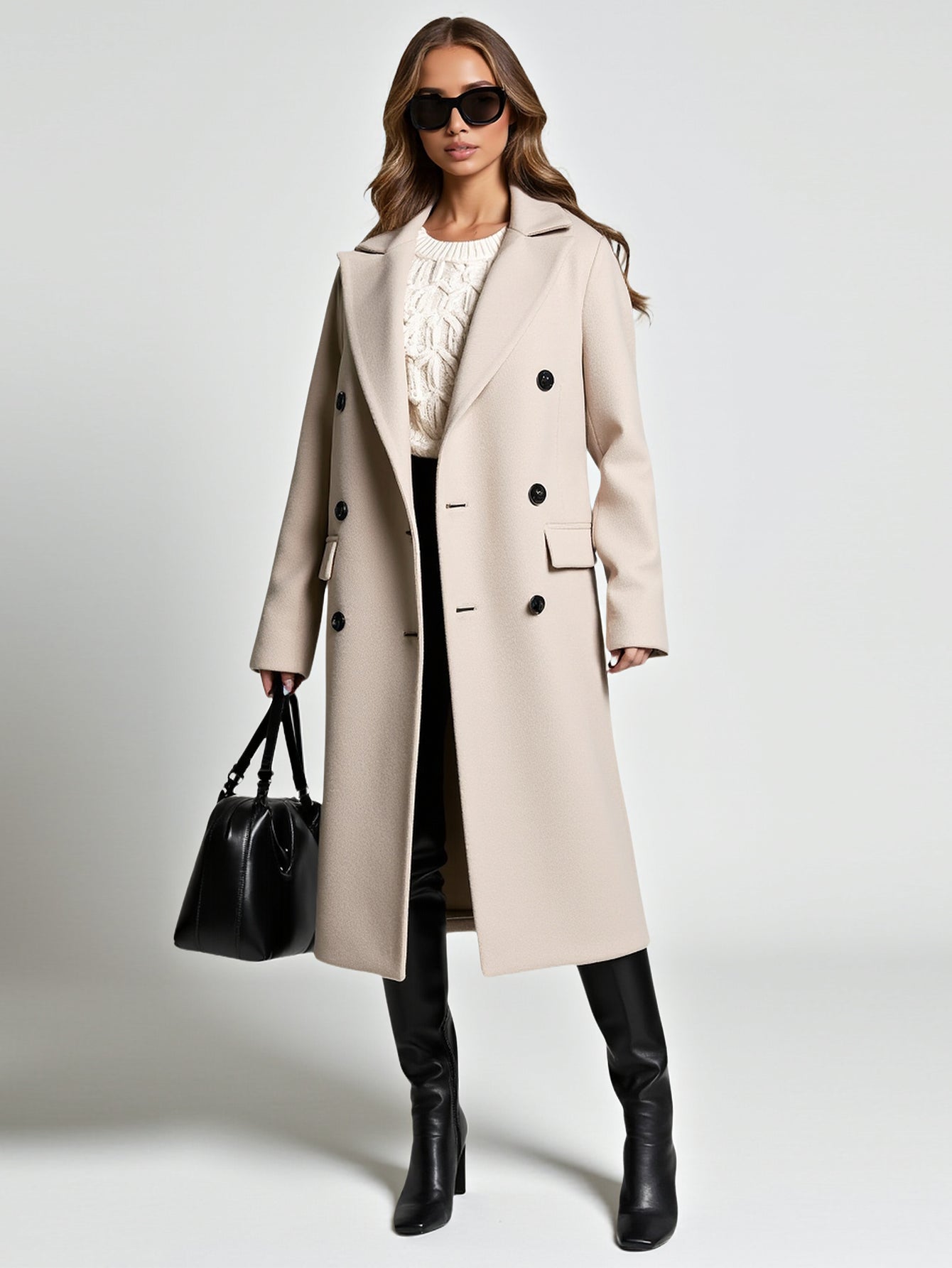 Women's Coats Autumn Winter Fashion Solid Color Long Sleeve Shawl Collar Double Breasted Daily Basic Coats