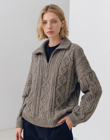 Loose Fit Long Sleeve Sweater Winter Clothes Casual Style Turn-down Collar Straight Tube Sleeve Regular Length Top For Women