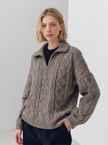 Loose Fit Long Sleeve Sweater Winter Clothes Casual Style Turn-down Collar Straight Tube Sleeve Regular Length Top For Women