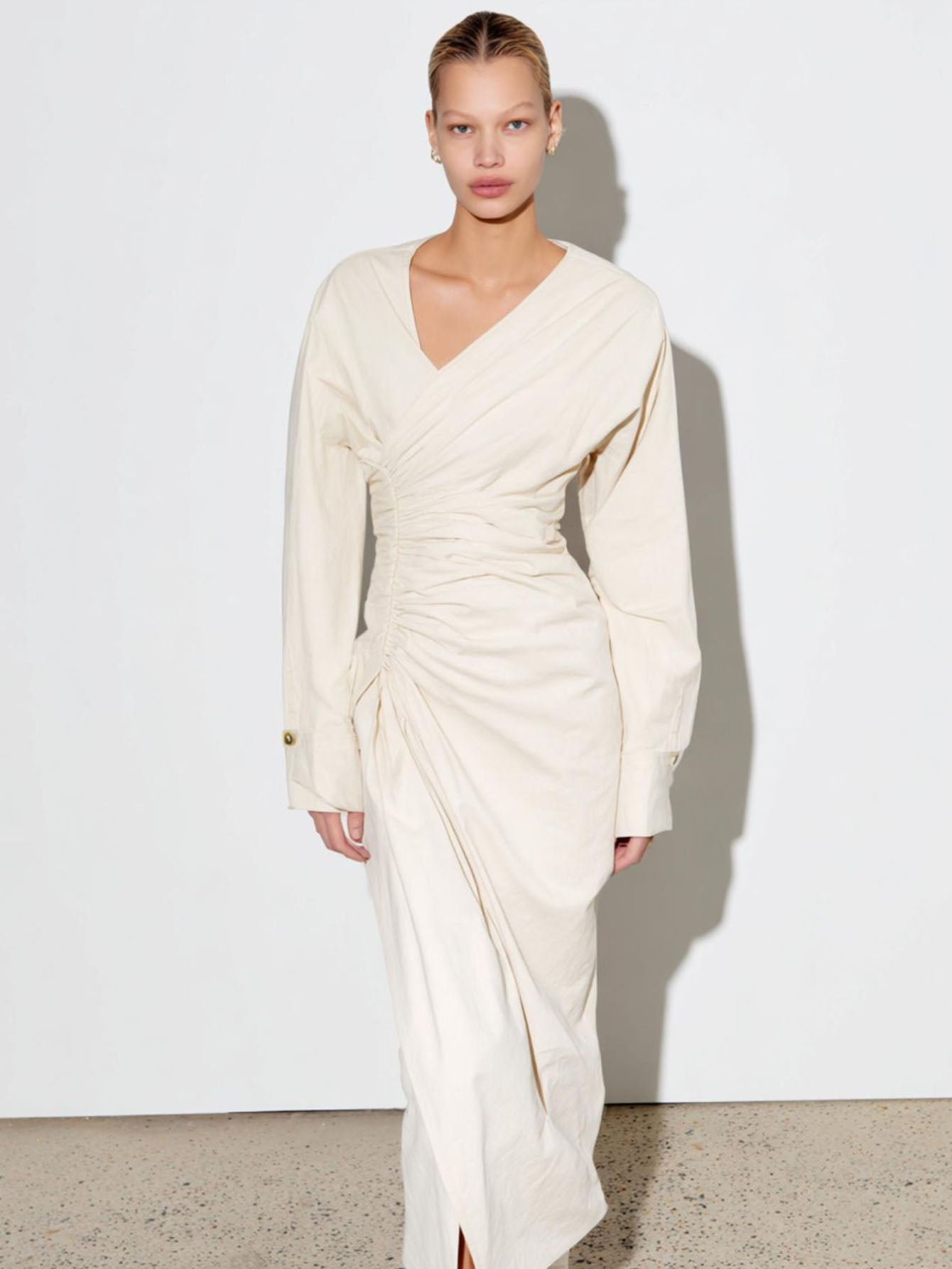 Autumn Dresses 2025 Women's Elegant Plain Long Sleeve V-Neck A-Line Midi Dating Dresses