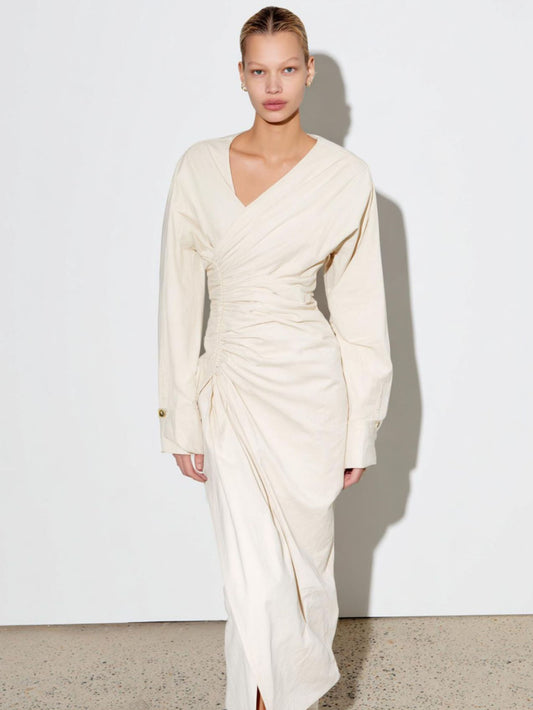 Autumn Dresses 2025 Women's Elegant Plain Long Sleeve V-Neck A-Line Midi Dating Dresses