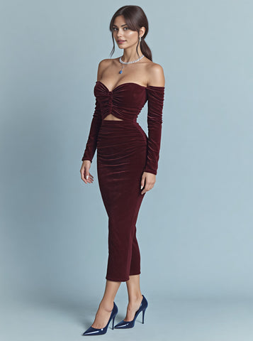 Autumn Tight Fit Wrap Dress Casual Style Midi Length Straight Sleeve One Shoulder Design Women's Fashion Dress