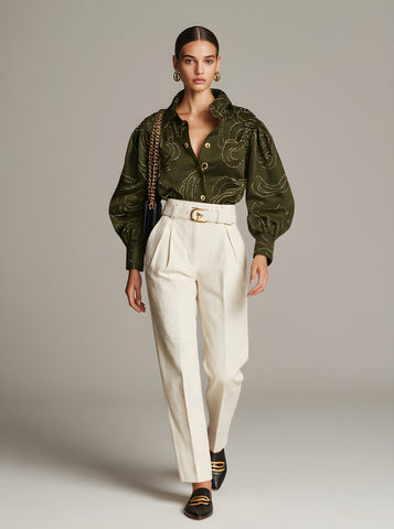 Autumn Pants 2025 Women's Fashion Plain High Waist Folds Ankle Straight Daily Basic Cuffed Pants