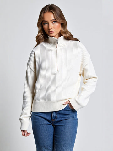 Women's Half Zipper Pit Stripe Base Sweater Loose Slimming Early Autumn Winter Outerwear Innerwear Fashion Top
