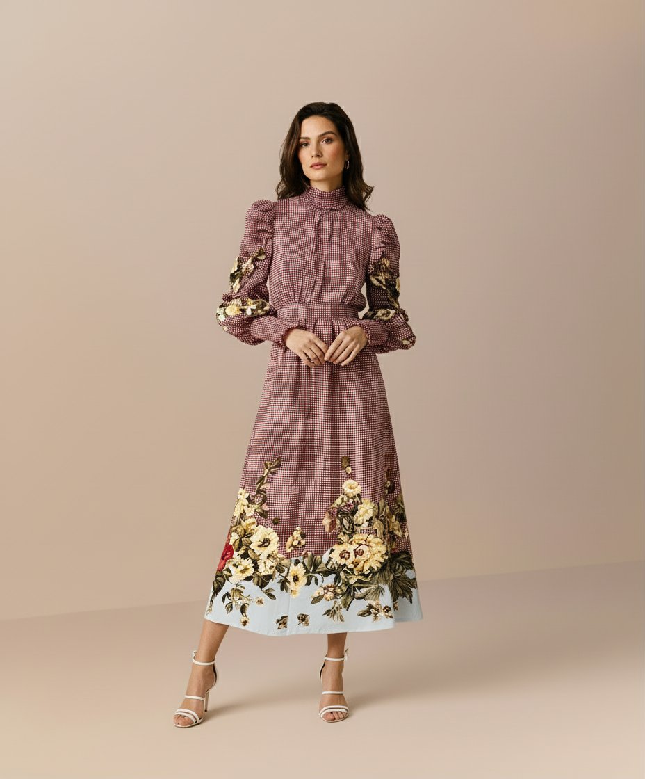 Autumn Winter Casual Dress Mid-Length A-Line Skirt Round Neck Lamb Sleeve Body-Fitting Women's Clothing